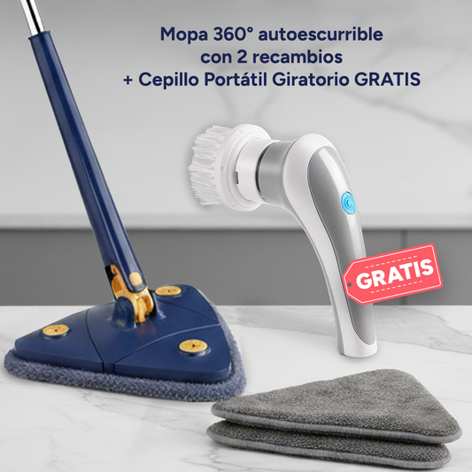 Mopa 360° con 2 recambios + Cepillo Portátil Giratorio GRATIS